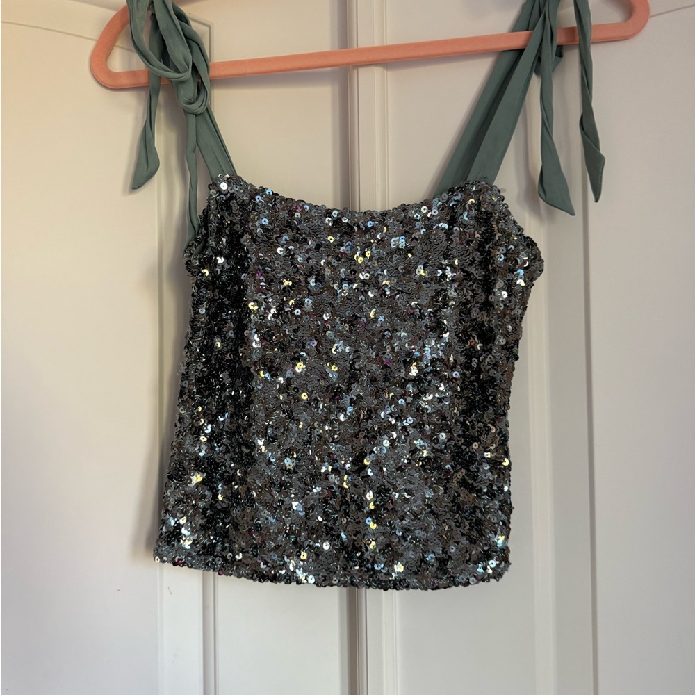 Free People Sequin Camisole - Black and Teal